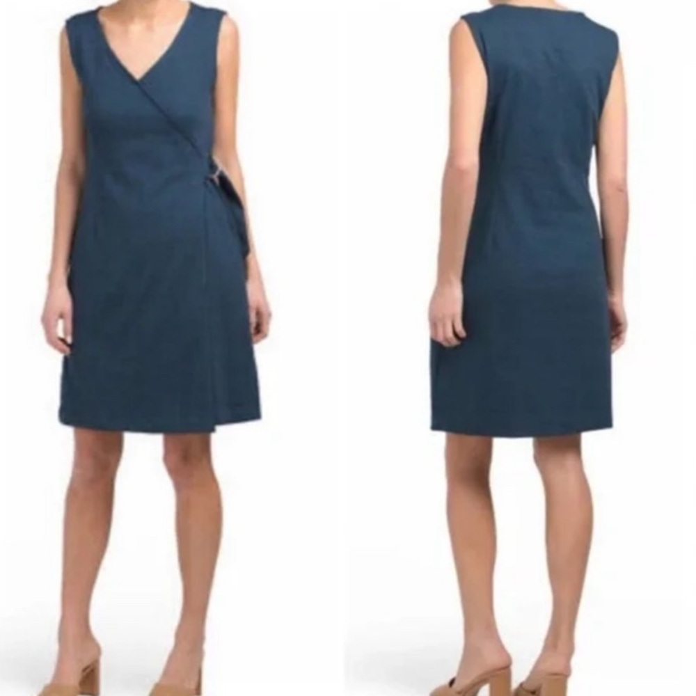 Cynthia Rowley L Teal Faux Wrap Sleeveless Dress Cotton Blend